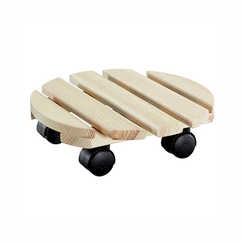  - Porta Macetas con ruedas de Madera Circular 30x8cm Beige