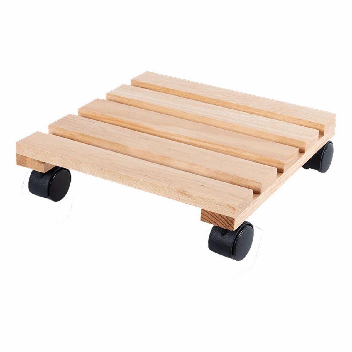 GENERICO - Portamacetero de Madera Cuadrado con Ruedas 30x8cm Beige