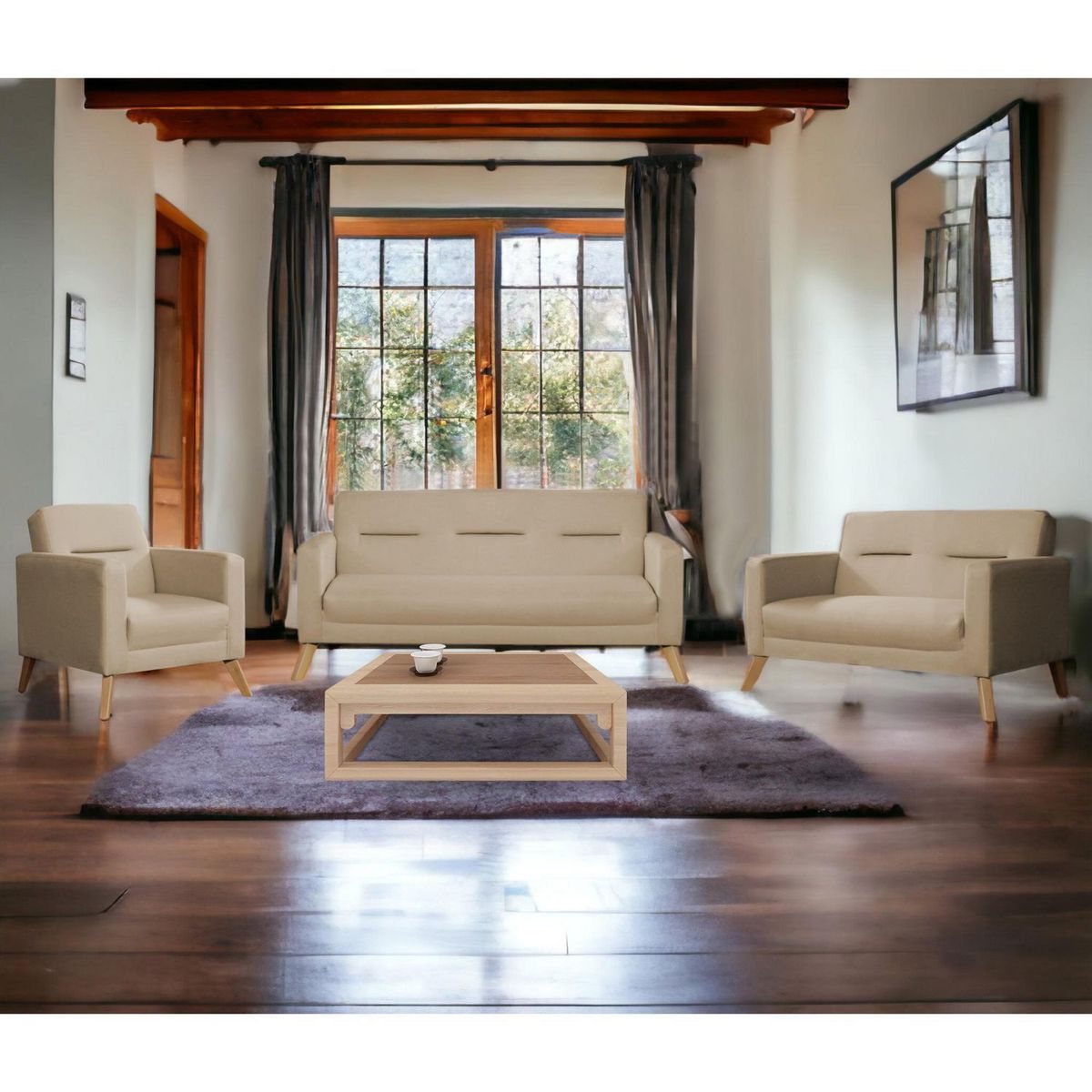 CASA BELLA - Juego de Sala 3-2-1 Cuerpos Bolzano Beige