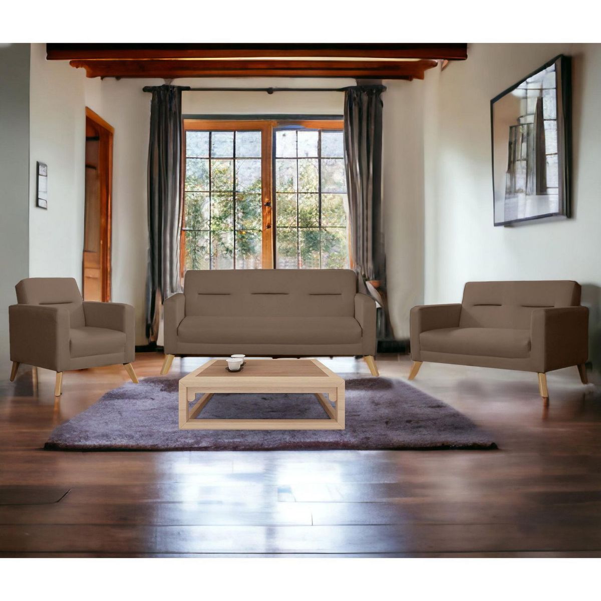 CASA BELLA - Juego de Sala 3-2-1 Cuerpos Bolzano Marrón