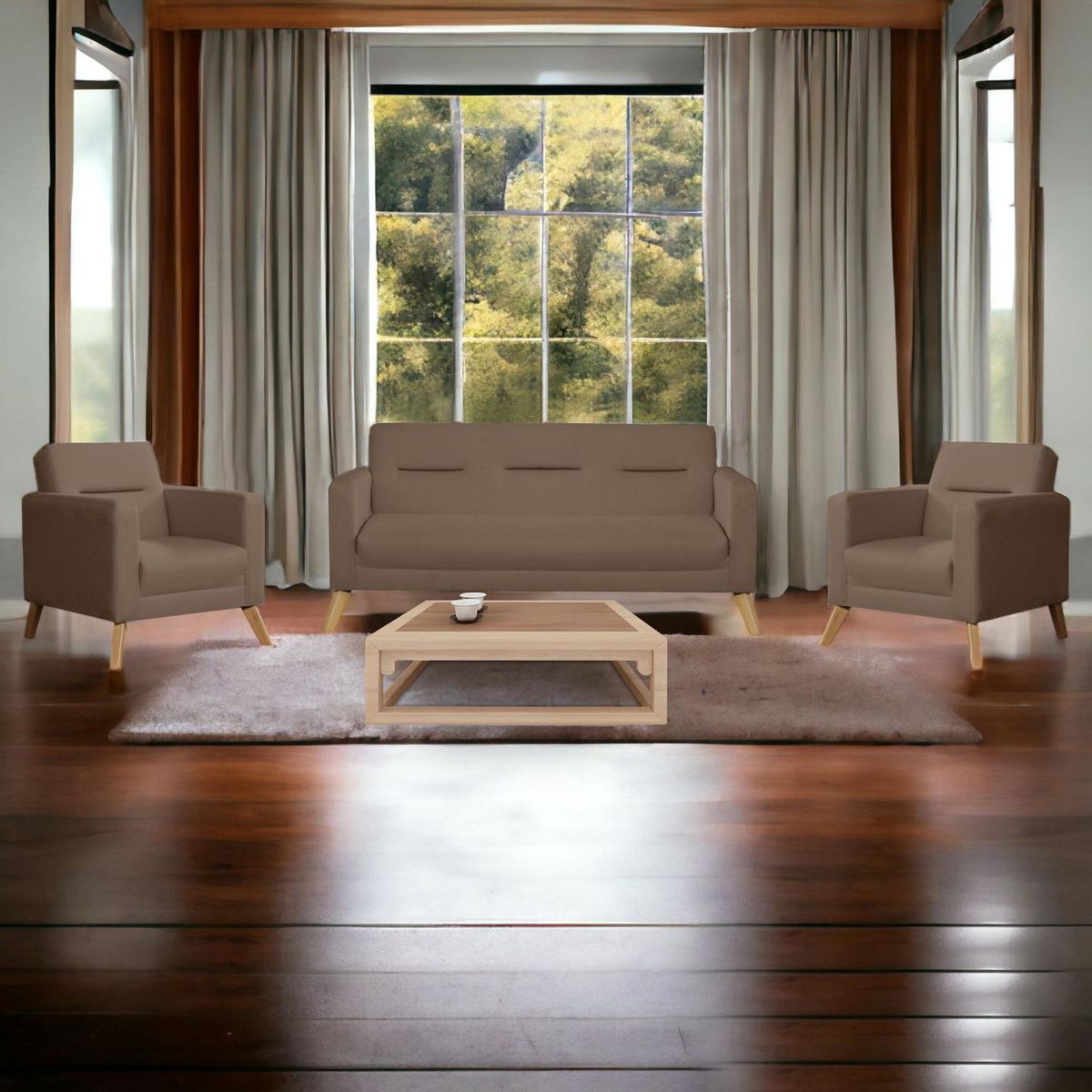 CASA BELLA - Juego de Sala 3-1-1 Cuerpos Bolzano Marrón