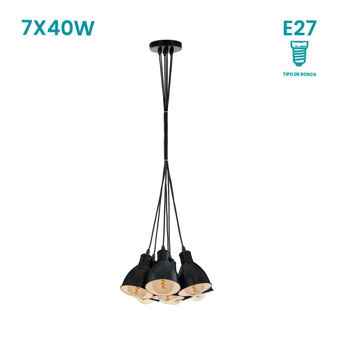 EGLO - Lámpara Colgante Priddy 7L E27 Eglo Negro