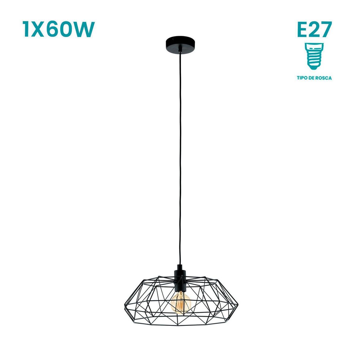 EGLO - Lámpara Colgante Carlton 2 1L E27 Eglo Negro