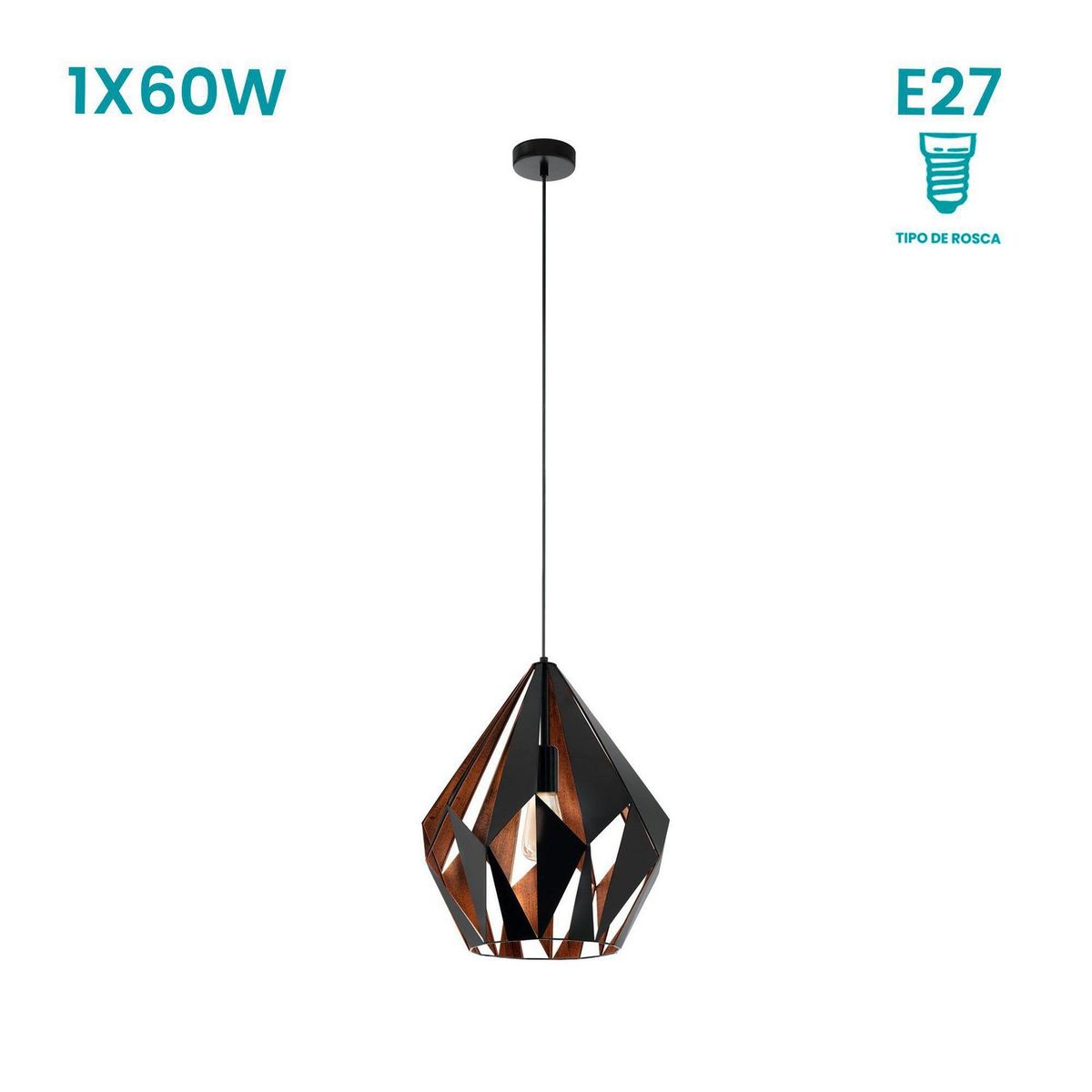 EGLO - Lámpara Colgante Carlton 1 1L E27 Eglo Negro