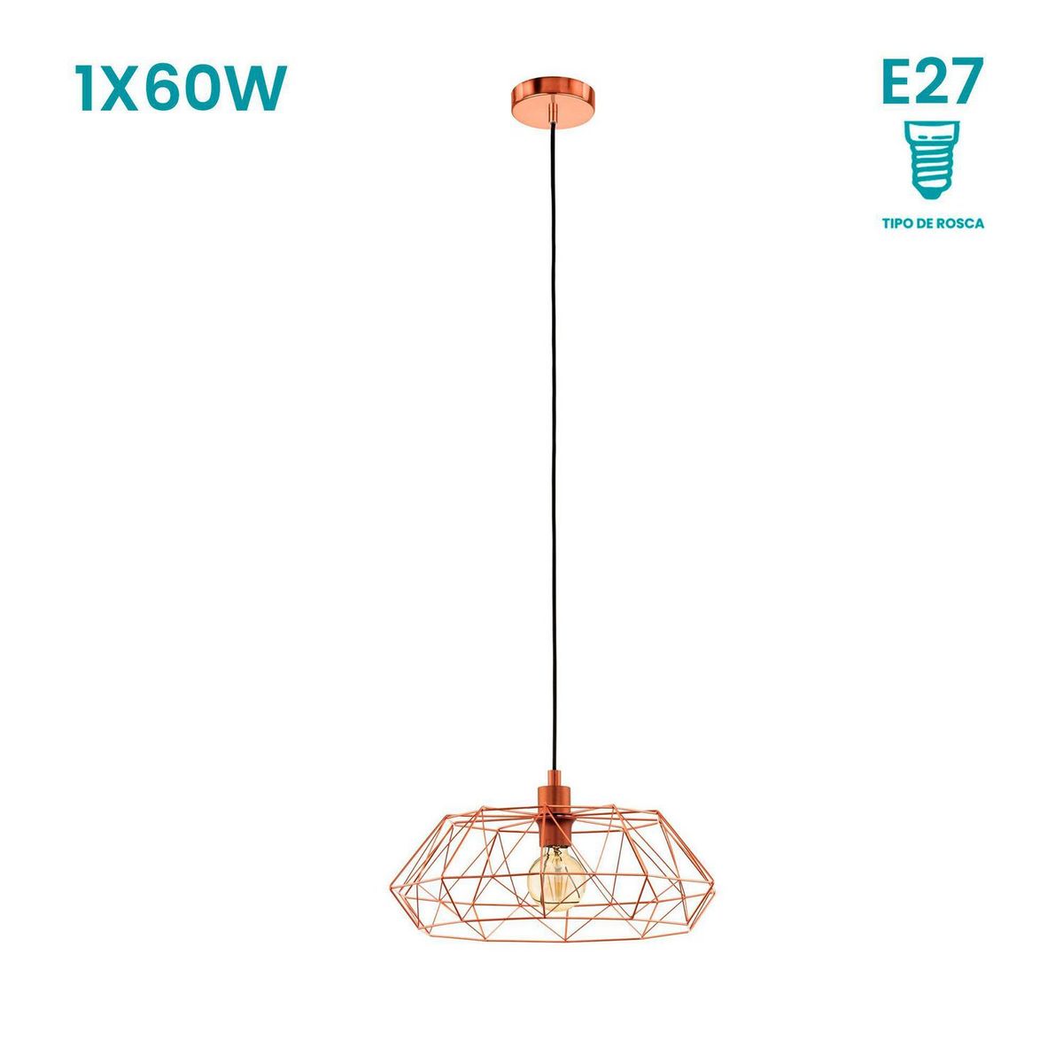 EGLO - Lámpara Colgante Carlton 2 1L E27 Eglo Naranjo/Cobre