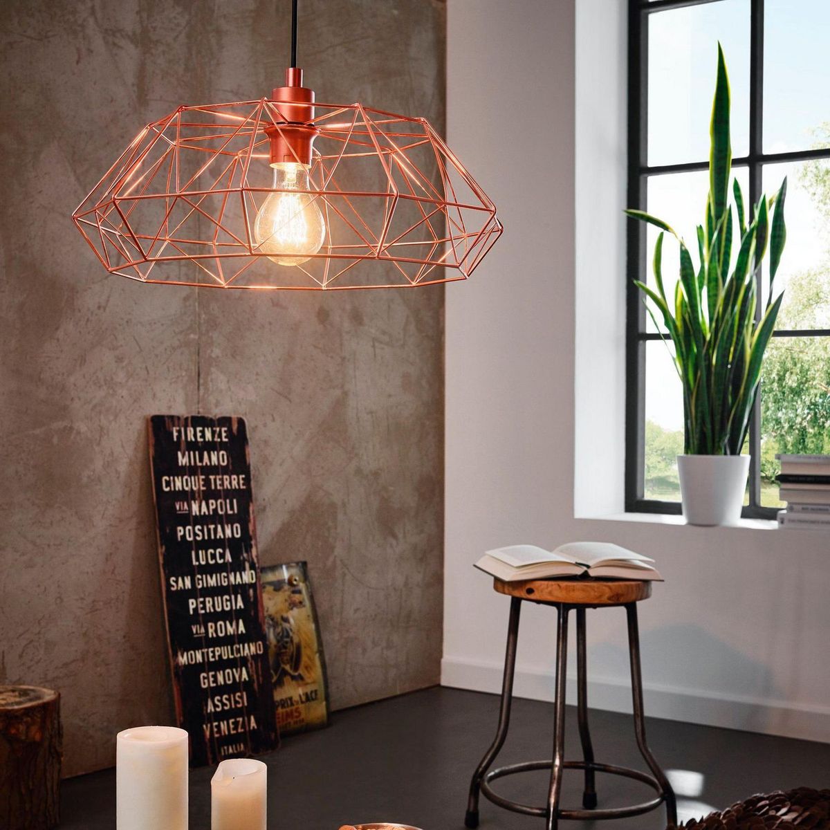 EGLO - Lámpara Colgante Carlton 2 1L E27 Eglo Naranjo/Cobre