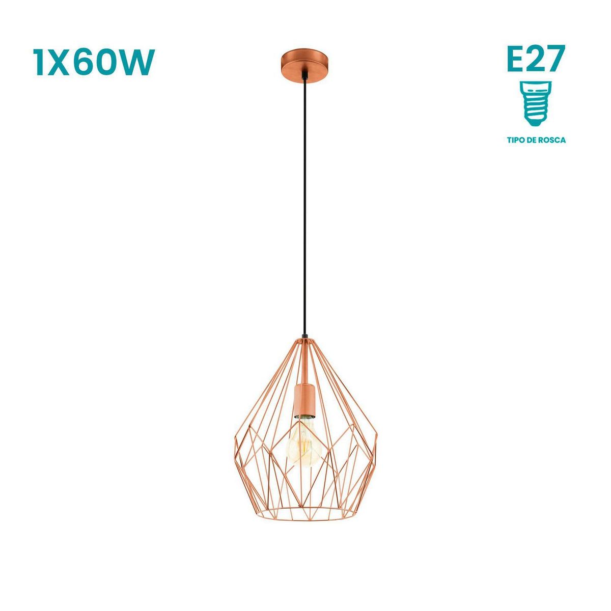 EGLO - Lámpara Colgante Carlton 1L E27 Eglo Negro