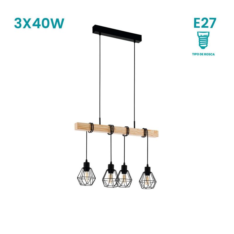 EGLO - Lámpara Colgante Townshend 5 4L E27 Eglo Negro