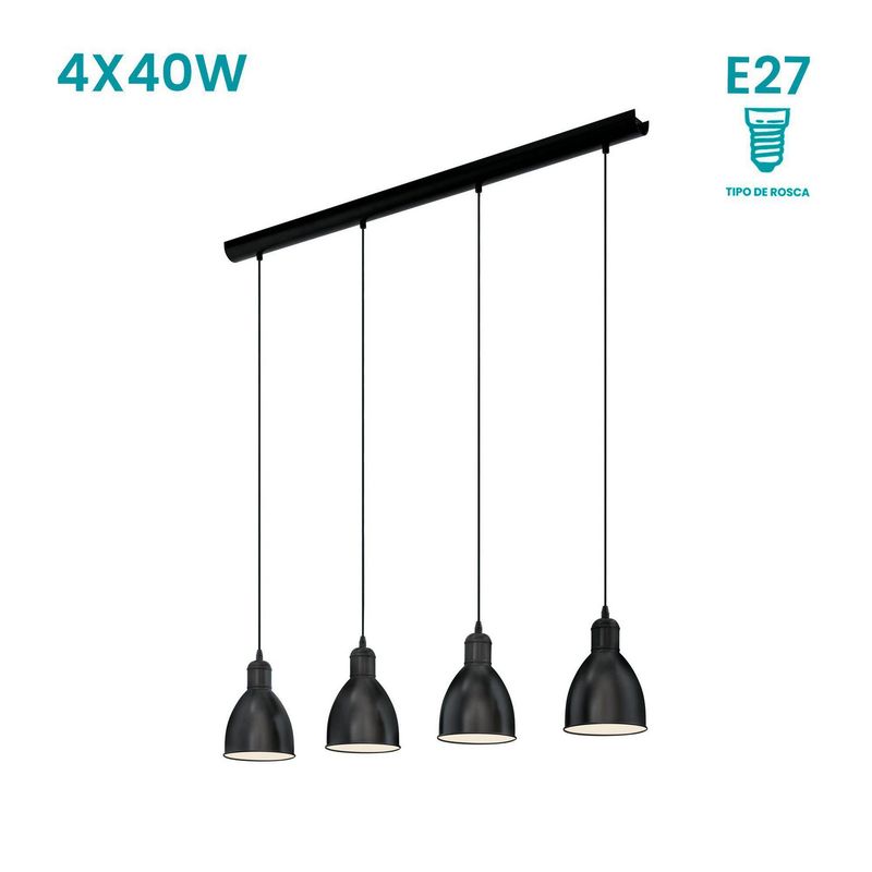 EGLO - Lámpara Colgante Priddy 4L E27 Eglo Negro