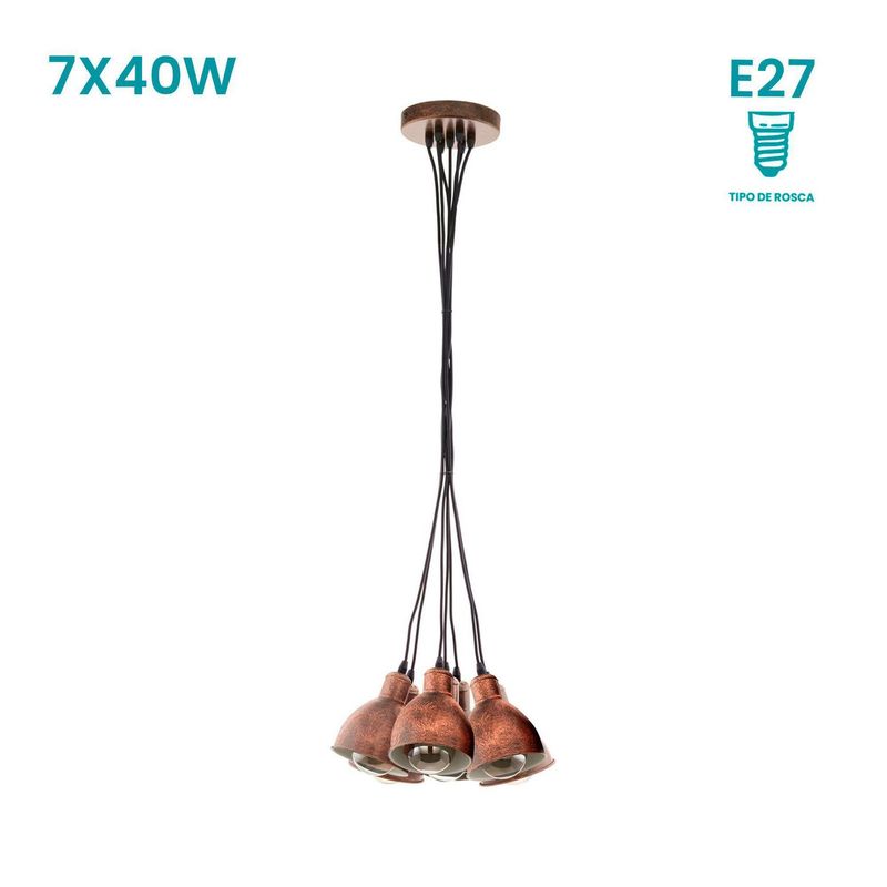 EGLO - Lámpara Colgante Priddy 1 7L E27 Eglo Naranjo/Cobre