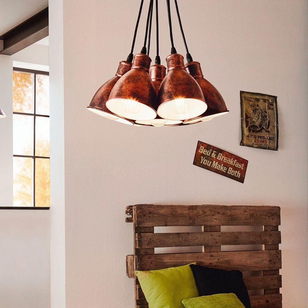 EGLO - Lámpara Colgante Priddy 1 7L E27 Eglo Naranjo/Cobre