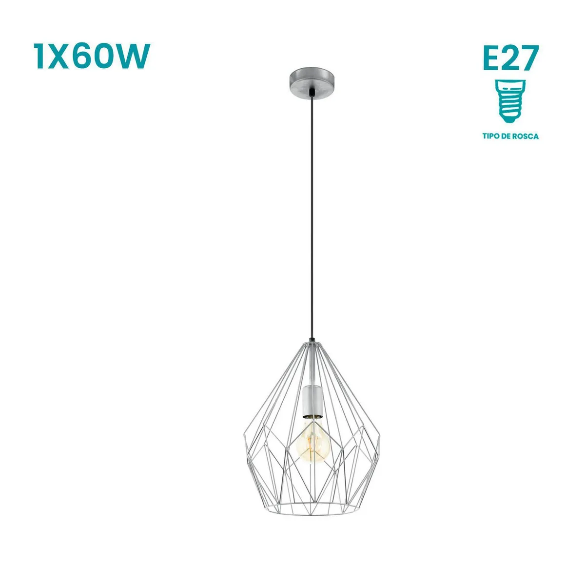 EGLO - Lámpara Colgante Carlton 1L E27 Eglo Gris/Plata