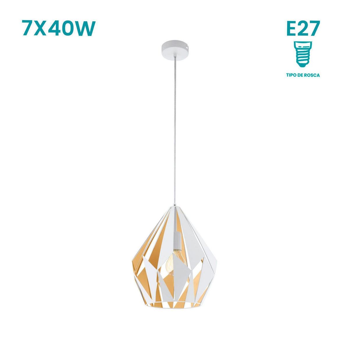 EGLO - Lámpara Colgante Carlton 1 1L E27 Eglo Blanco