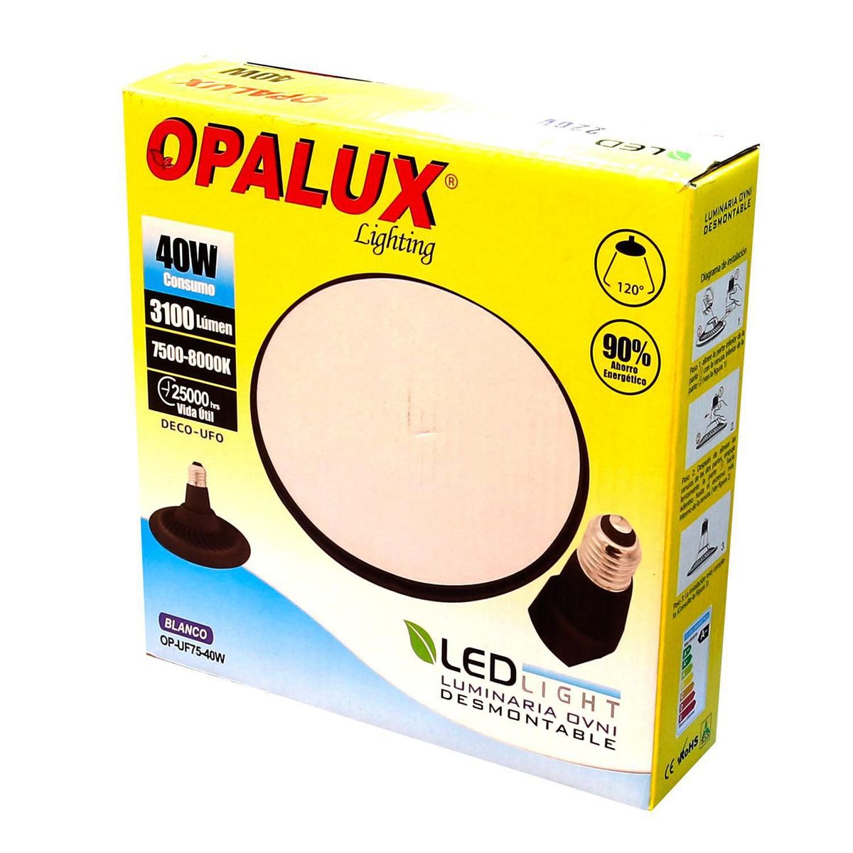 OPALUX - Foco UFO 40W Luz Fría Borde Negro