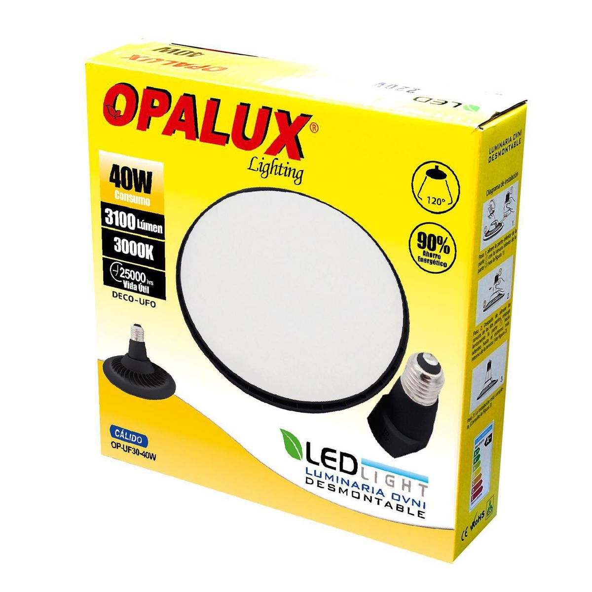 OPALUX - Foco UFO 40W Luz Cálida Borde Negro