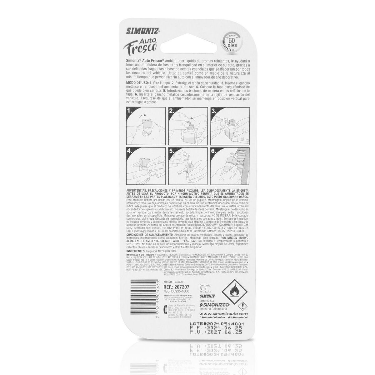 SIMONIZ - Ambientador para Auto Simoniz Difusor Cubo Fresco Lavanda 5Ml