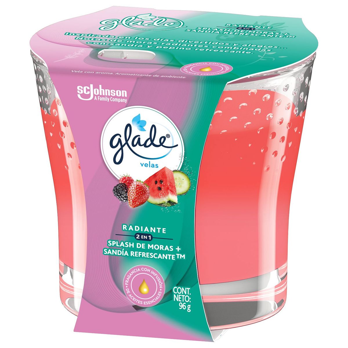 GLADE - Ambientador Glade En Pote Radiante Splash De Moras Y Sandía Refrescante 96Gr