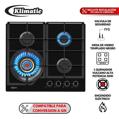 Cocina empotrable Gas Klimatic Vulcano 4 X4 Quemadores