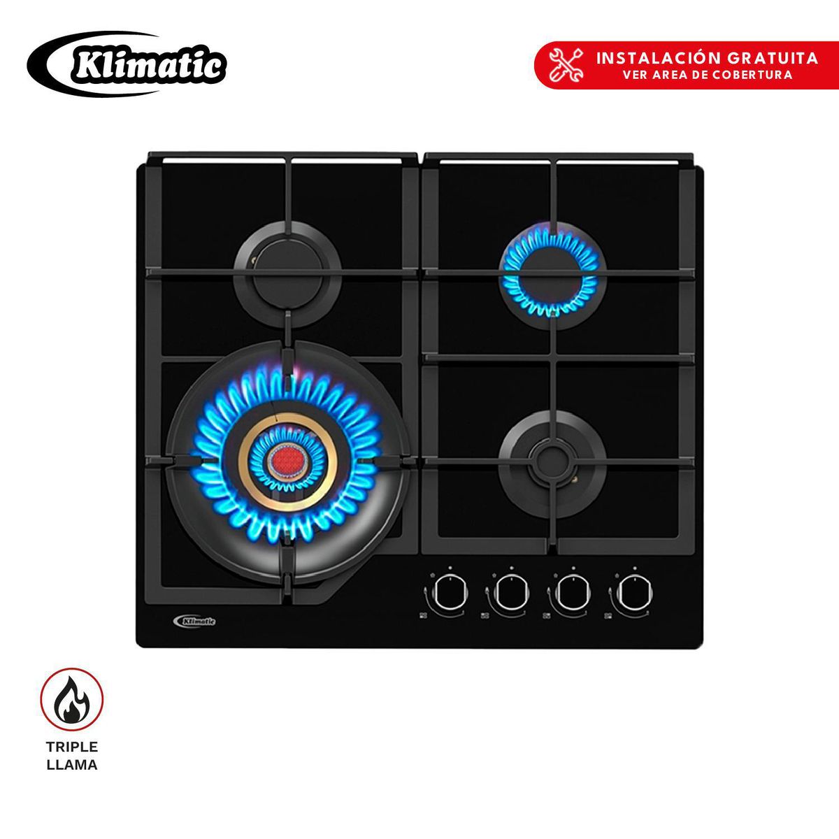 Klimatic - Cocina empotrable Gas Klimatic Vulcano 4 X4 Quemadores