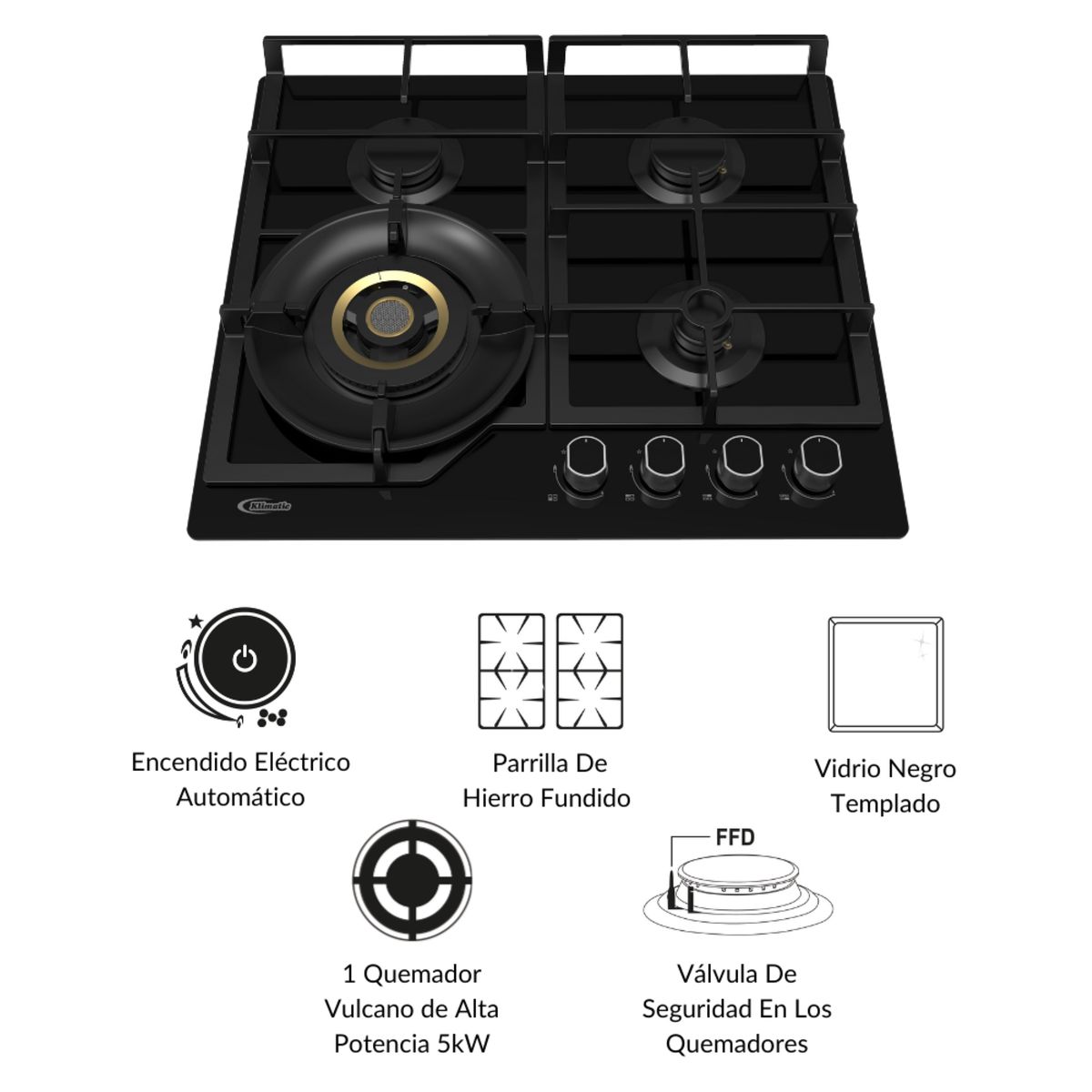 KLIMATIC - Cocina empotrable Gas Klimatic Vulcano 4 X4 Quemadores