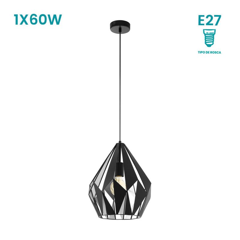 EGLO - Lámpara Colgante Carlton 1 1L E27 Eglo Negro