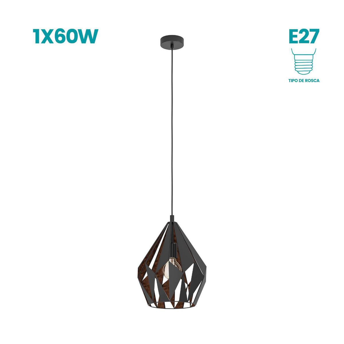 EGLO - Lámpara Colgante Carlton 1 1L E27 Eglo Negro