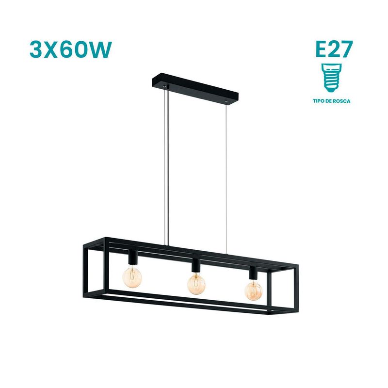 EGLO - Lámpara Colgante Elswick 3L E27 Eglo Negro