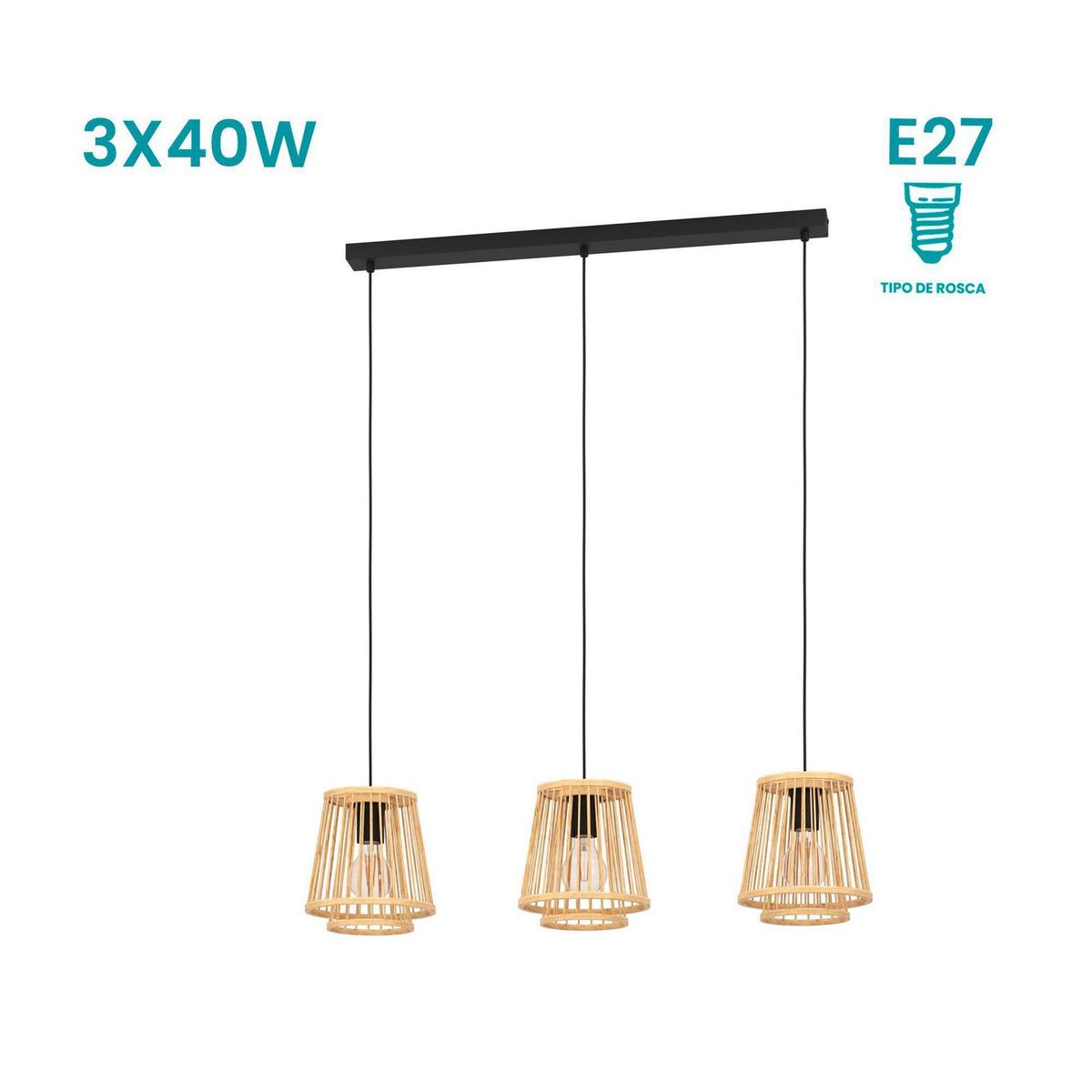 EGLO - Lámpara Colgante Hykeham 3L E27 Eglo Negro