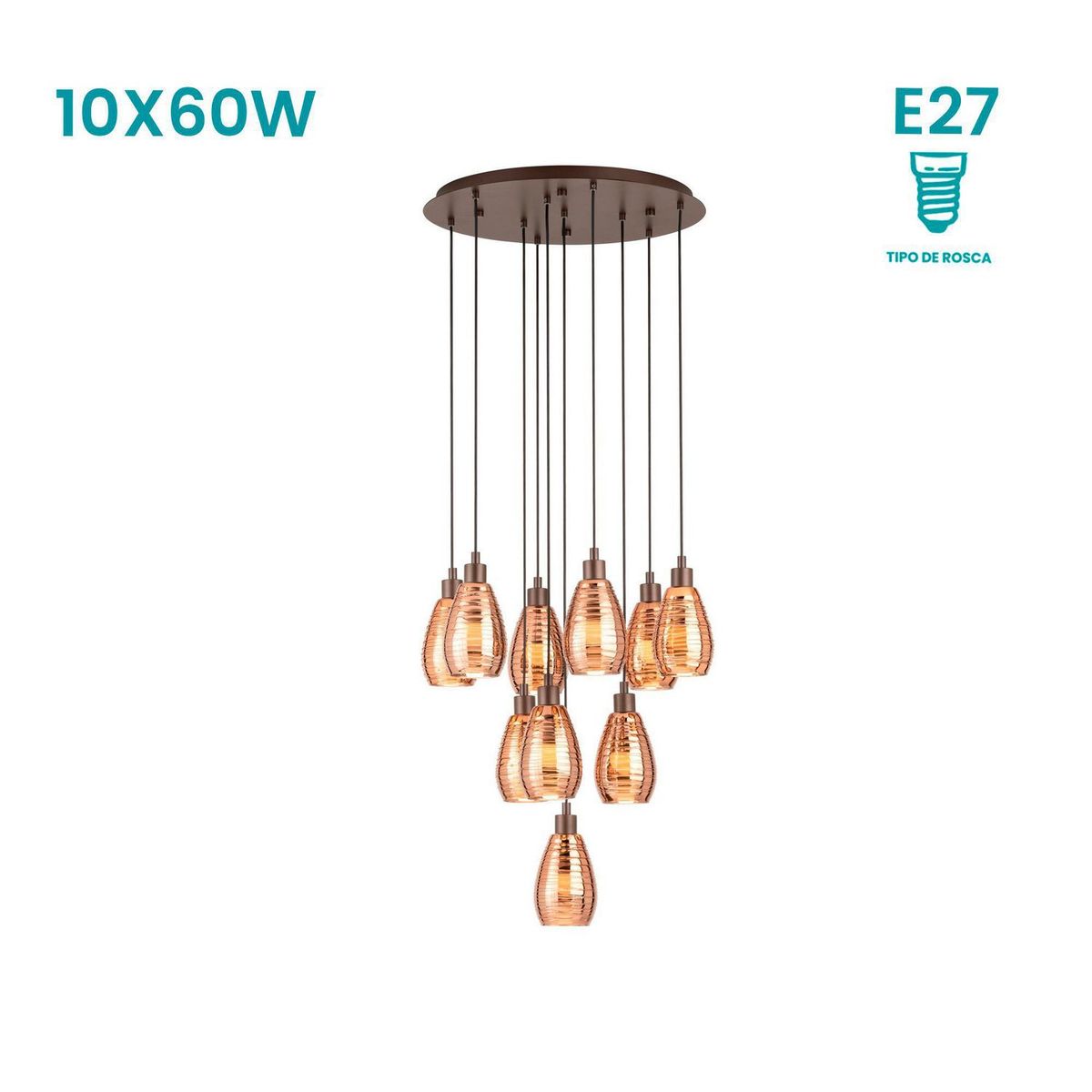 EGLO - Lámpara Colgante Siracusa 10L E27 Eglo Café/Marrón