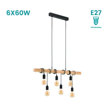 L�mpara Colgante Towshend 6L E27 Eglo Negro