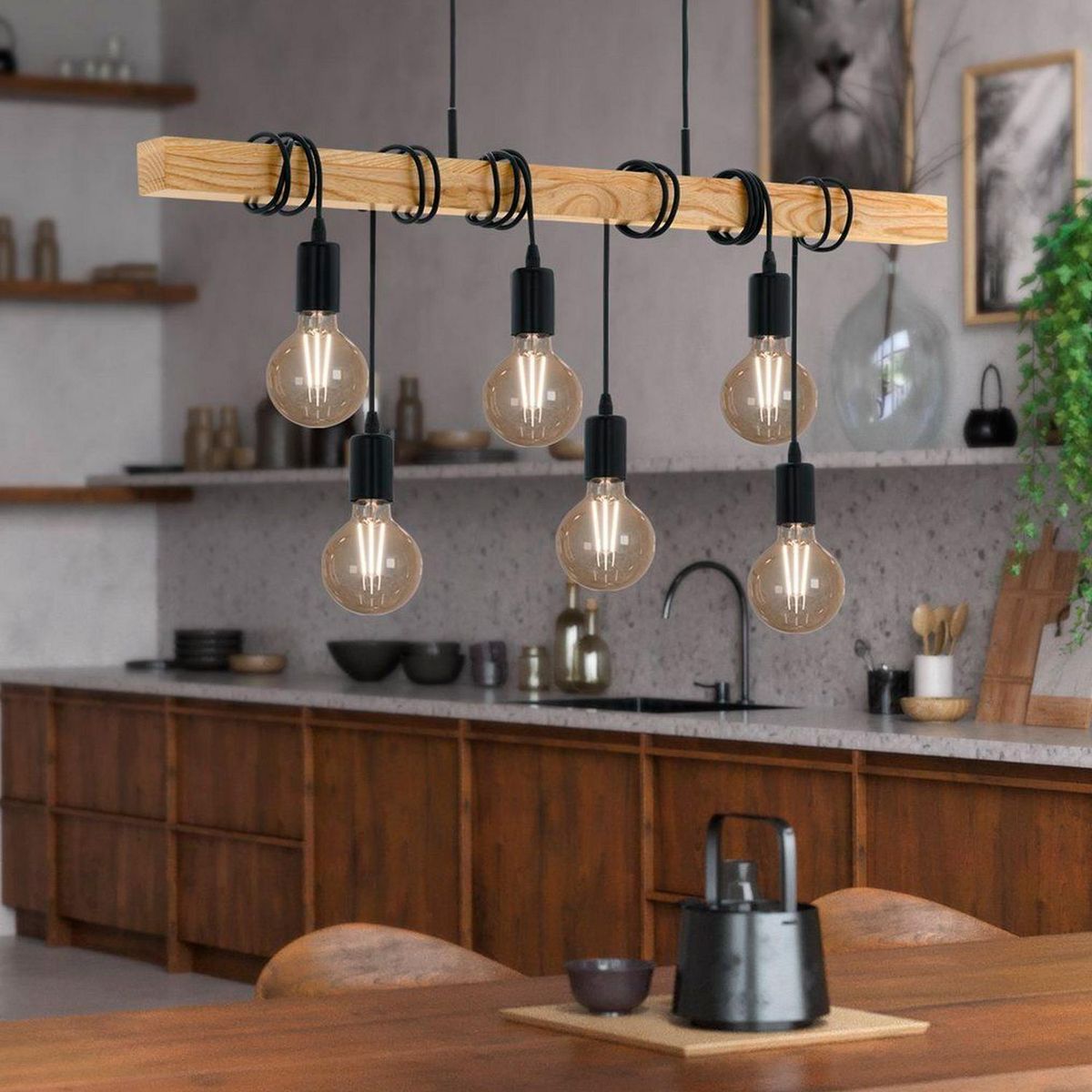 EGLO - Lámpara Colgante Towshend 6L E27 Eglo Negro