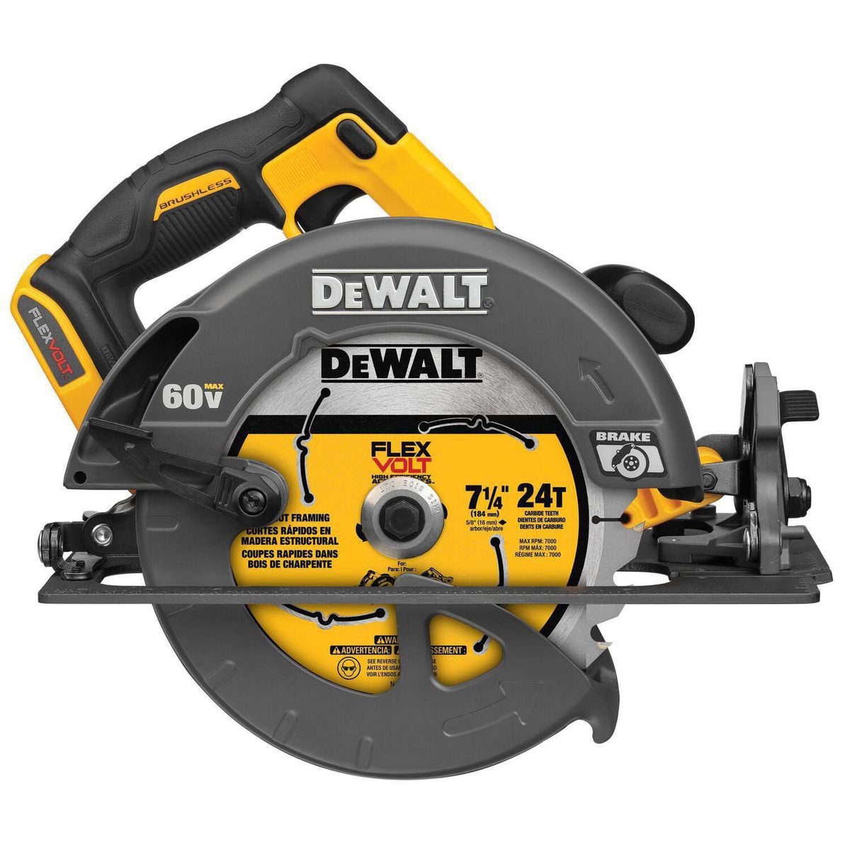 DEWALT - Sierra Circular Inalámbrica Dewalt Flexvolt 184mm 60V BRUSHLESS (Sin batería)
