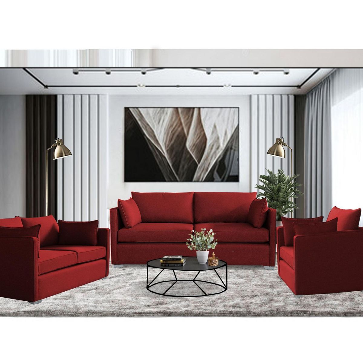 CASA BELLA - Juego de Sala 3-2-1 Modena Rojo