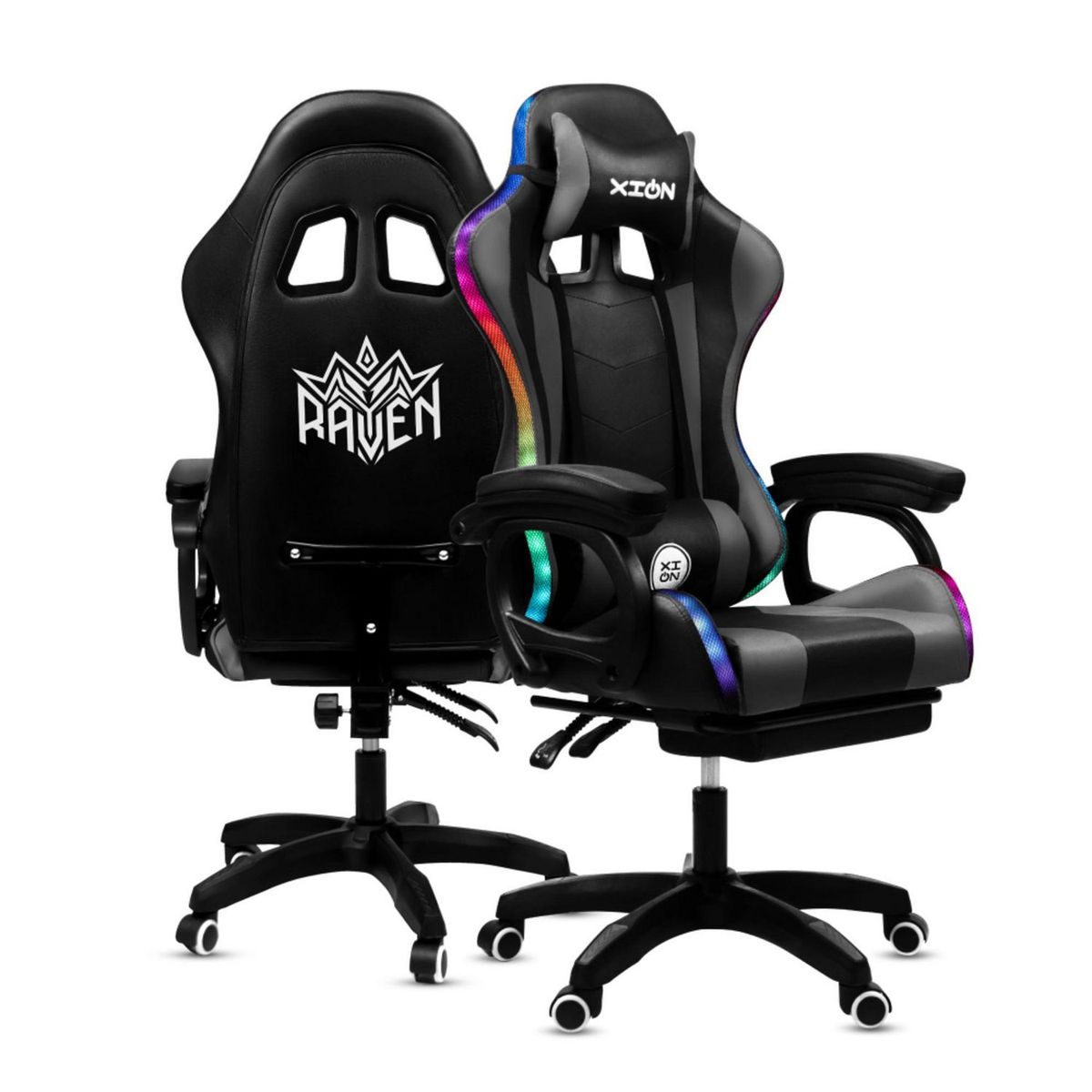 XION - Silla Gamer Raven RGB Plomo