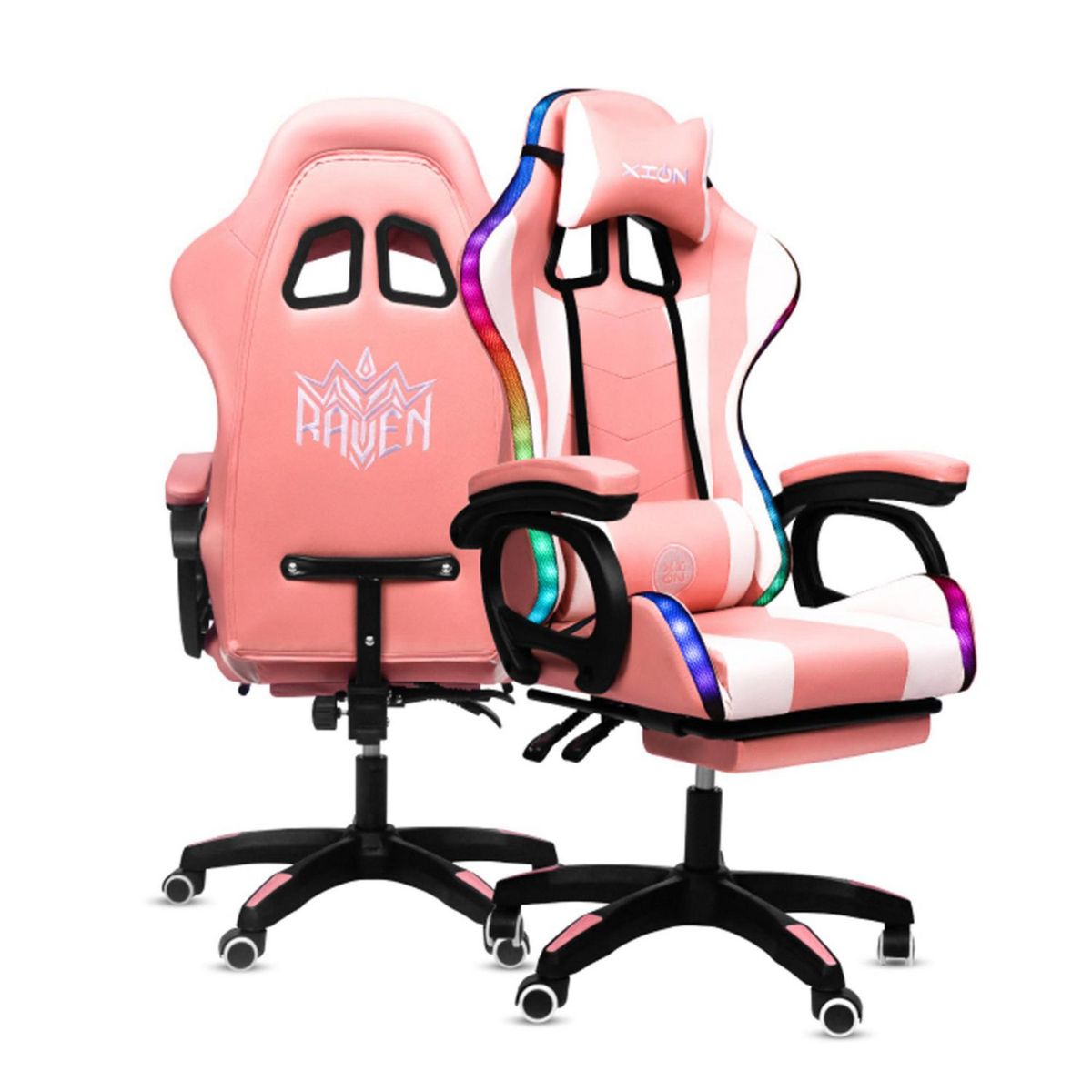 XION - Silla Gamer Raven RGB Rosado