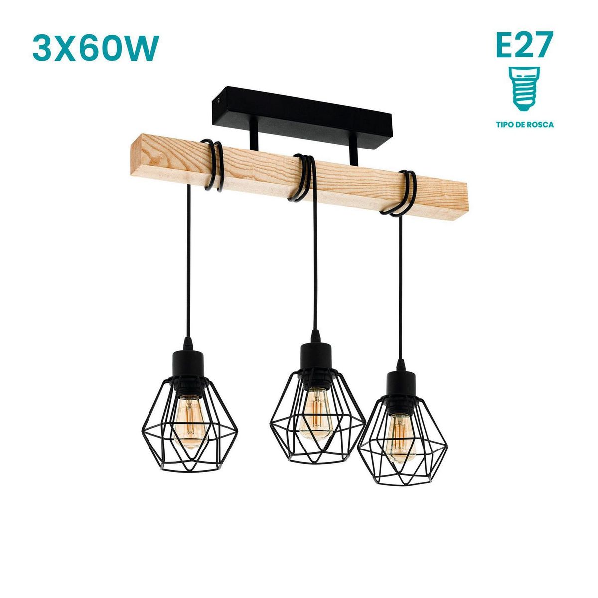 EGLO - Lámpara de Techo Townshend 5 3L E27 Eglo Negro