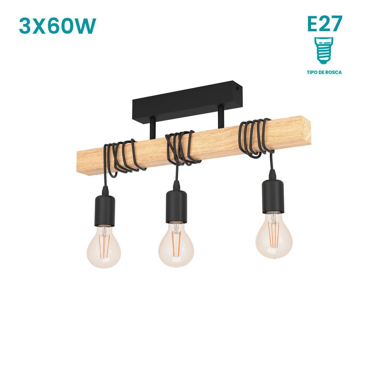 EGLO - Lámpara de Techo Townshend 3L E27 Eglo Negro