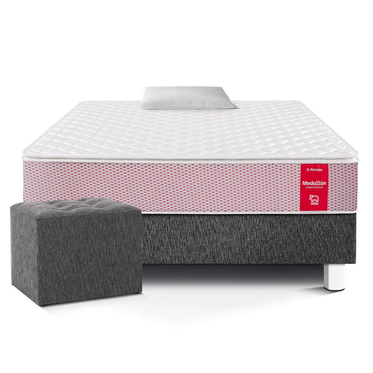 PARAISO - Cama Medallón 1.5 Plazas + Almohada + Protector + Puff