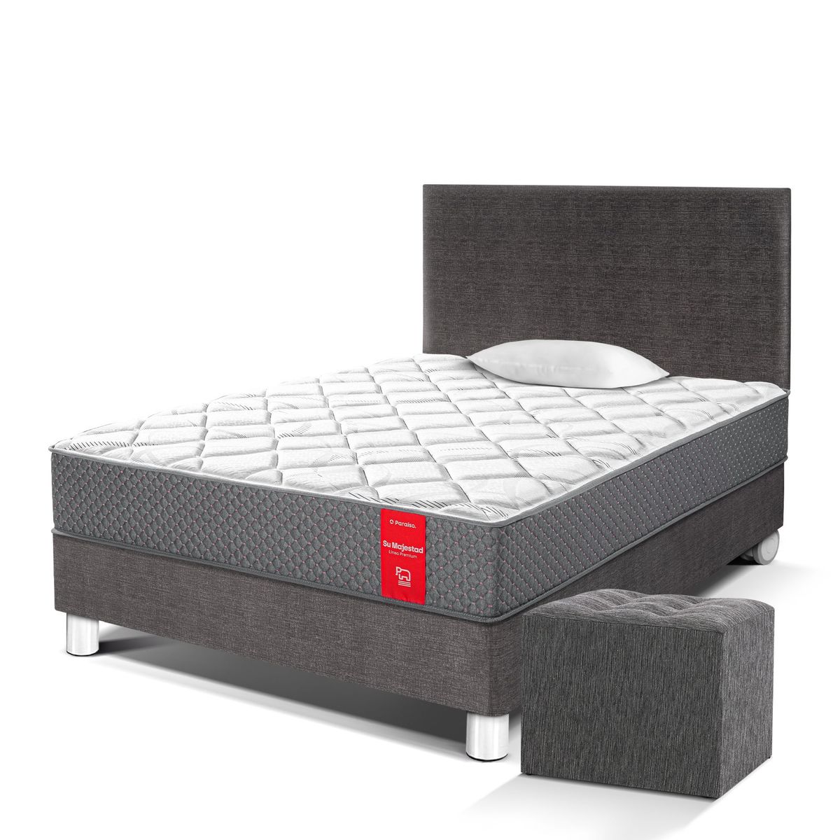 PARAISO - Dormitorio Su Majestad 1.5 Plazas + Almohada + Protector + Puff