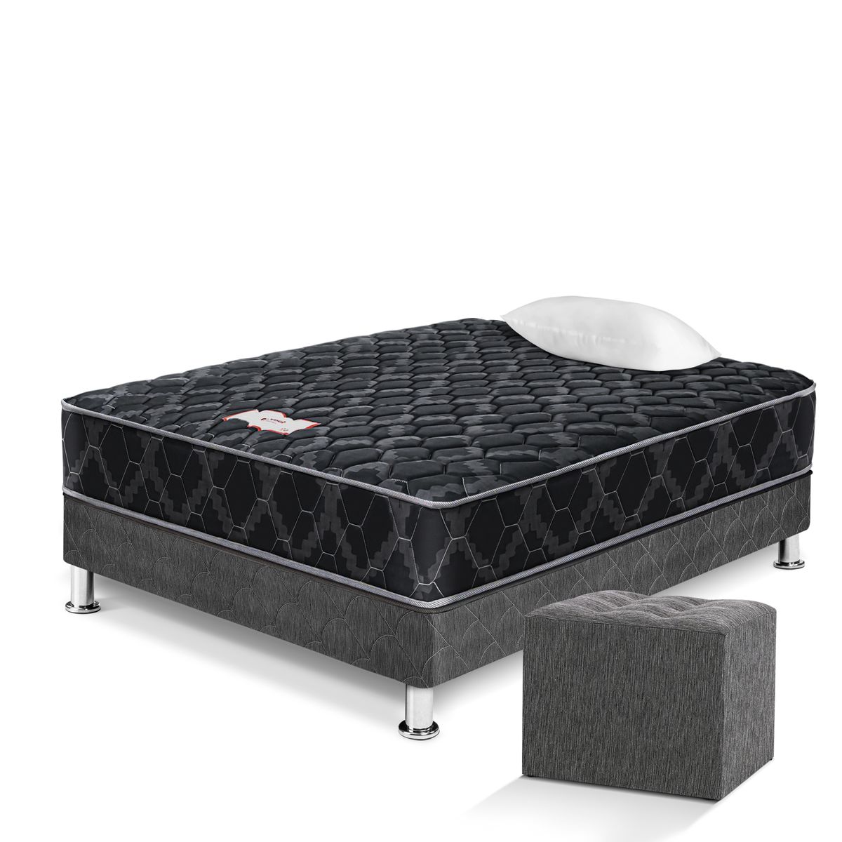 PARAISO - Cama Consul Black 1.5 Plazas + Almohada + Protector + Puff