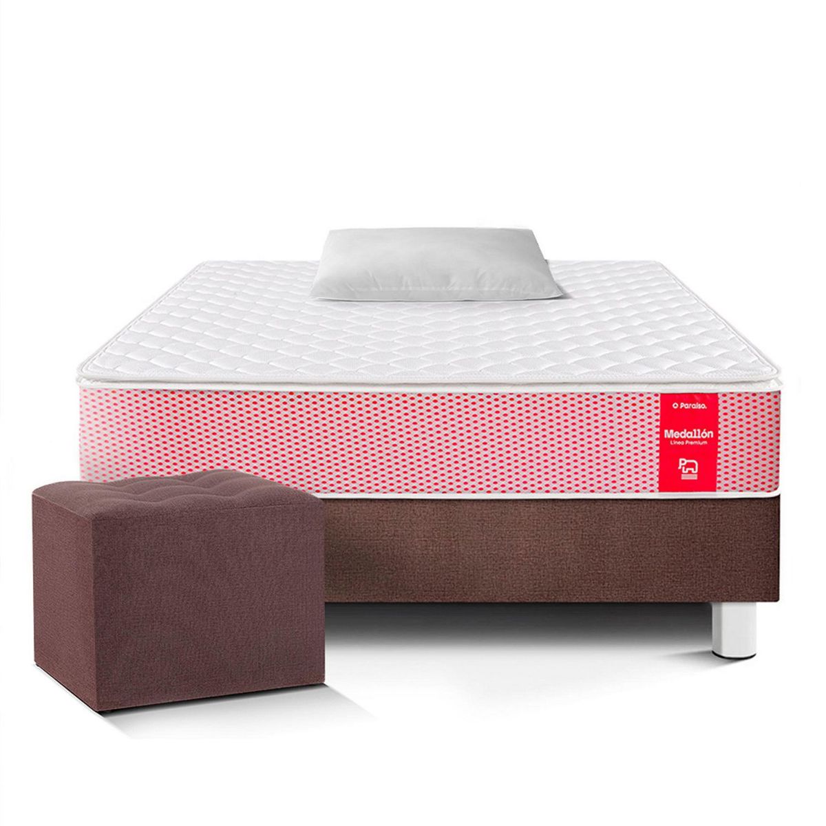 PARAISO - Cama Medallón 1.5 Plazas + Almohada + Protector + Puff