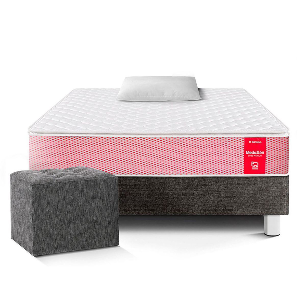 PARAISO - Cama Medallón 1.5 Plazas + Almohada + Protector + Puff