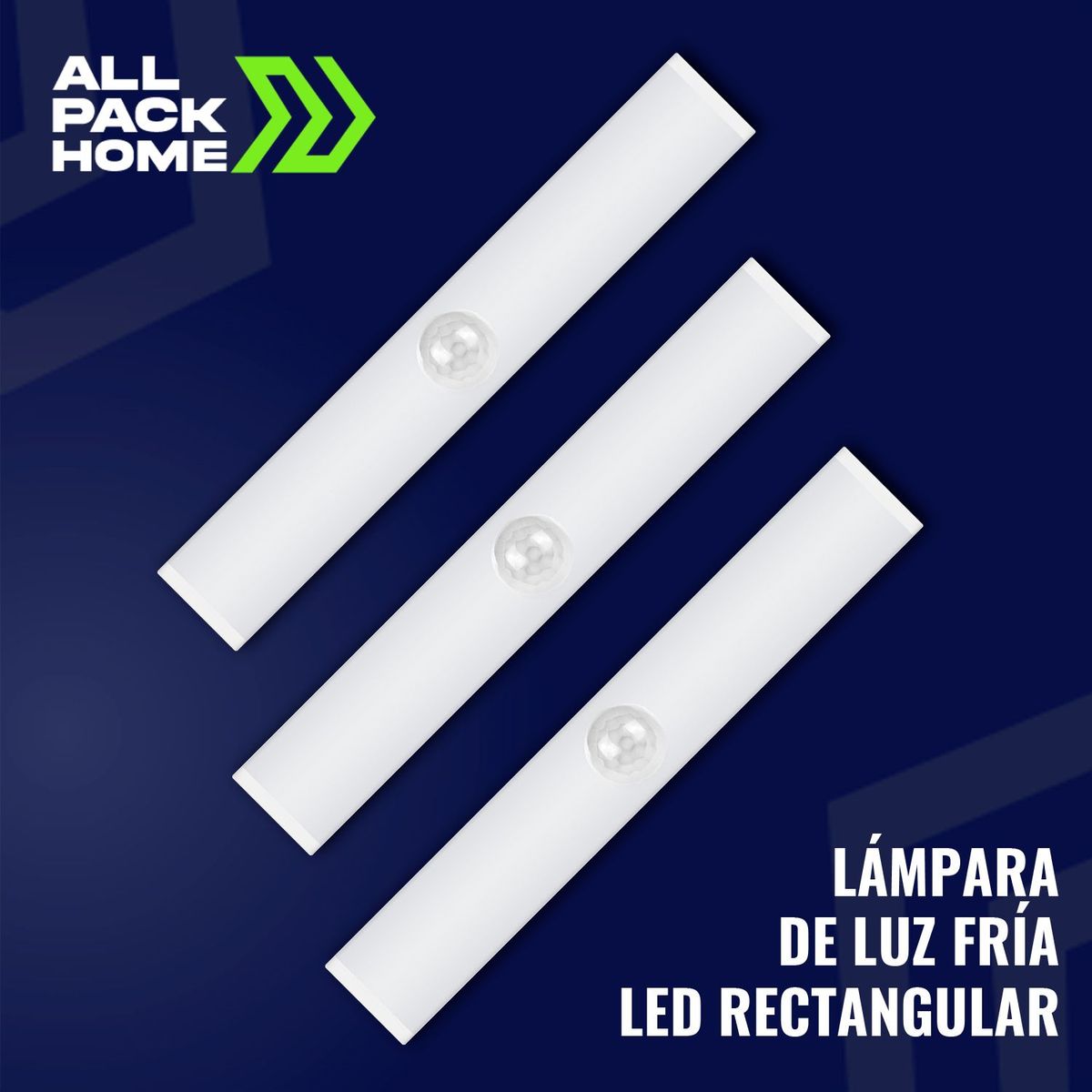 ALLPACK HOME - Pack X 3 Foco LED Con Sensor De Movimiento Rectangular 30 Cm Luz Fria - Blanca