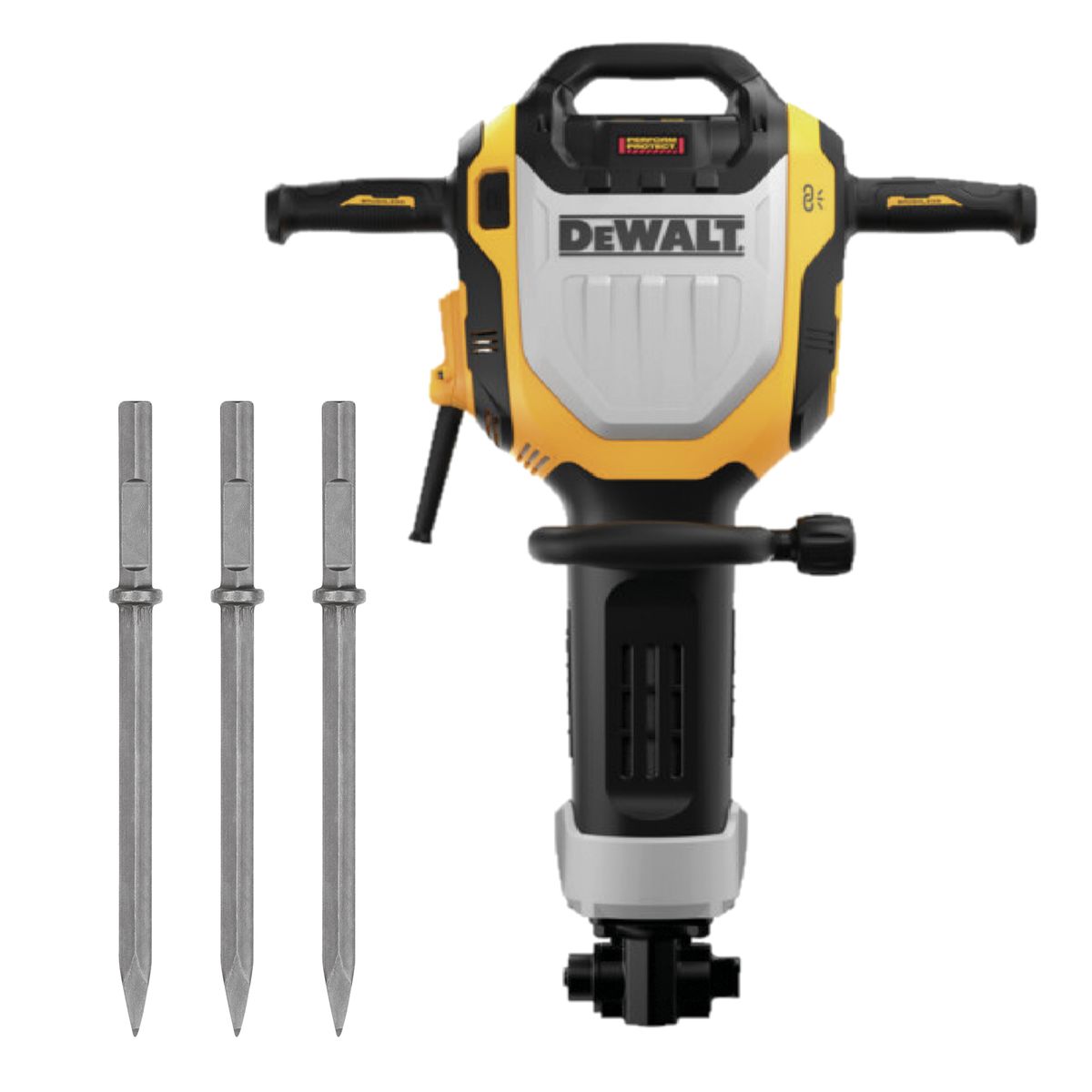 DEWALT - Martillo Demoledor Dewalt  1800W + 2 Puntas D25966-K1 + Pack x3 Cincel Hexagonal con Punta Aguda 11/8" Dewalt