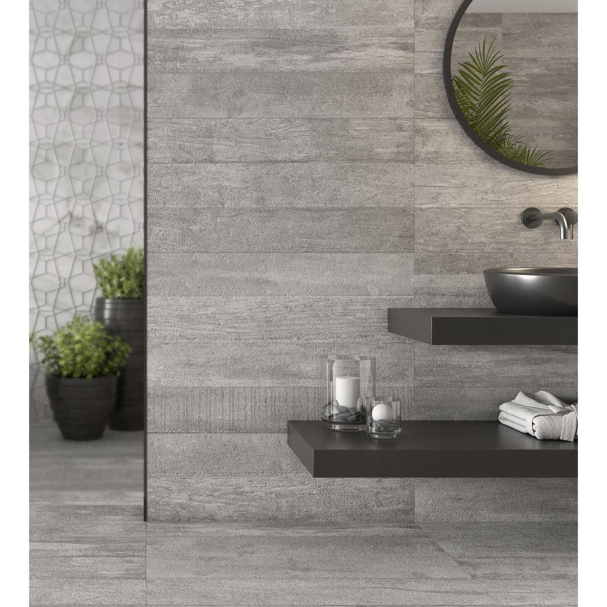 PORCELANITE - Cerámica Gris 44x90 Cementicias Mate 1.58 m2