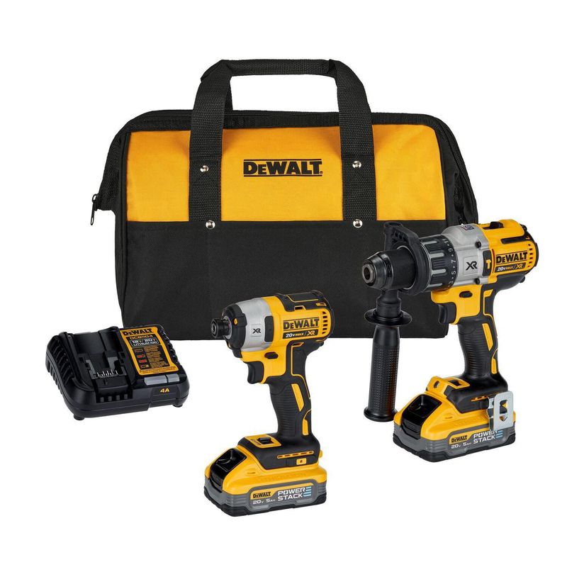 DEWALT - Taladro Percutor Inalámbrico Dewalt 1/2" 3V DCD996 + Atornillador de Impacto DCF887 + 2 Baterías 5Ah + Cargador + Bolso Lona