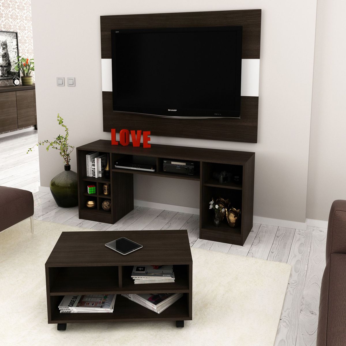 CASA BELLA - Combo Panel de TV 50" + Mesa Auxiliar Flash