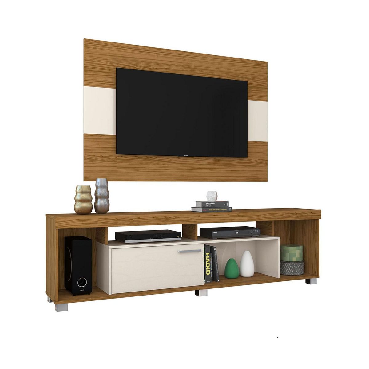 CASA BELLA - Combo Panel de TV 50" + Mesa Auxiliar Tristan Blanco/Natural