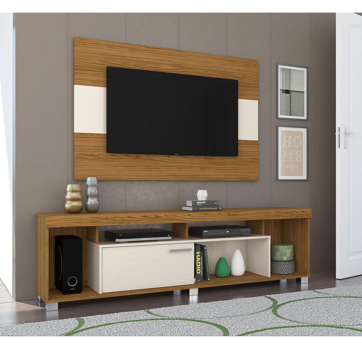 CASA BELLA - Combo Panel de TV 50" + Mesa Auxiliar Tristan Blanco/Natural