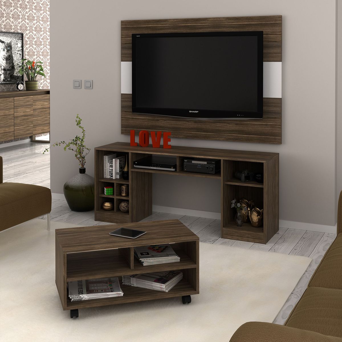 CASA BELLA - Combo Panel de TV 50" + Mesa Auxiliar Flash